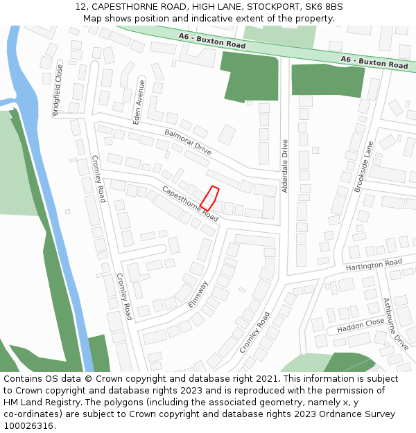 12, CAPESTHORNE ROAD, HIGH LANE, STOCKPORT, SK6 8BS: Location map and indicative extent of plot