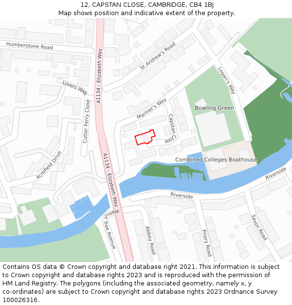 12, CAPSTAN CLOSE, CAMBRIDGE, CB4 1BJ: Location map and indicative extent of plot