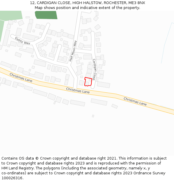 12, CARDIGAN CLOSE, HIGH HALSTOW, ROCHESTER, ME3 8NX: Location map and indicative extent of plot