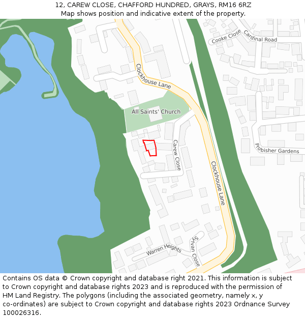 12, CAREW CLOSE, CHAFFORD HUNDRED, GRAYS, RM16 6RZ: Location map and indicative extent of plot