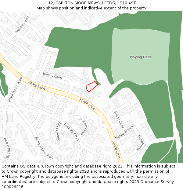 12, CARLTON MOOR MEWS, LEEDS, LS10 4ST: Location map and indicative extent of plot