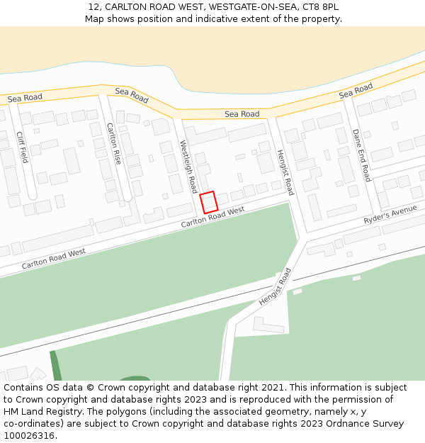 12, CARLTON ROAD WEST, WESTGATE-ON-SEA, CT8 8PL: Location map and indicative extent of plot