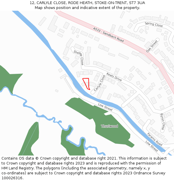 12, CARLYLE CLOSE, RODE HEATH, STOKE-ON-TRENT, ST7 3UA: Location map and indicative extent of plot