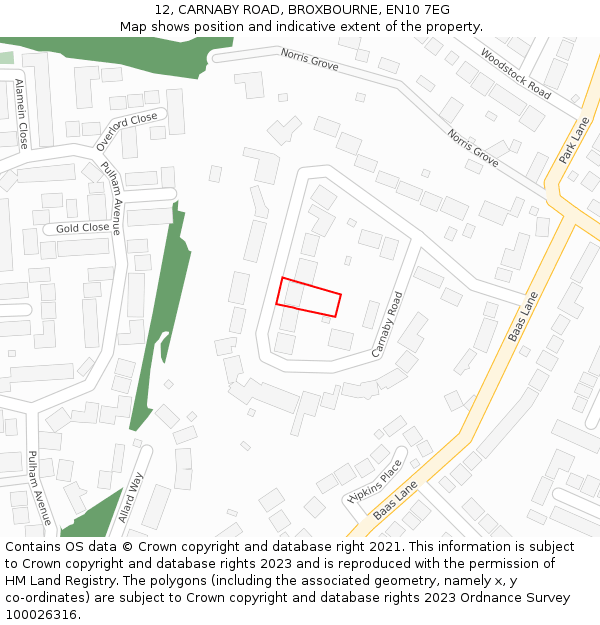 12, CARNABY ROAD, BROXBOURNE, EN10 7EG: Location map and indicative extent of plot