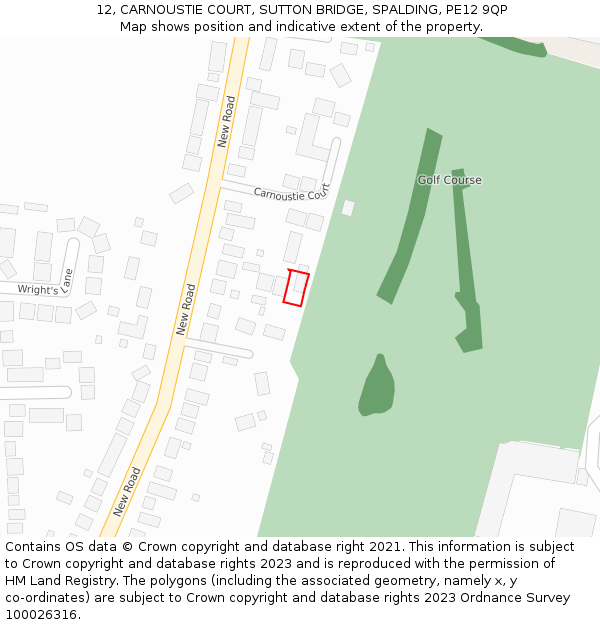 12, CARNOUSTIE COURT, SUTTON BRIDGE, SPALDING, PE12 9QP: Location map and indicative extent of plot