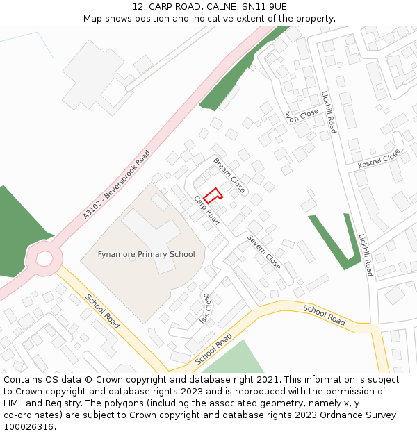 12, CARP ROAD, CALNE, SN11 9UE: Location map and indicative extent of plot