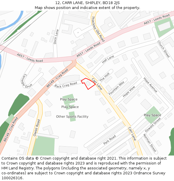 12, CARR LANE, SHIPLEY, BD18 2JS: Location map and indicative extent of plot