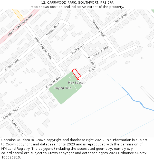 12, CARRWOOD PARK, SOUTHPORT, PR8 5FA: Location map and indicative extent of plot