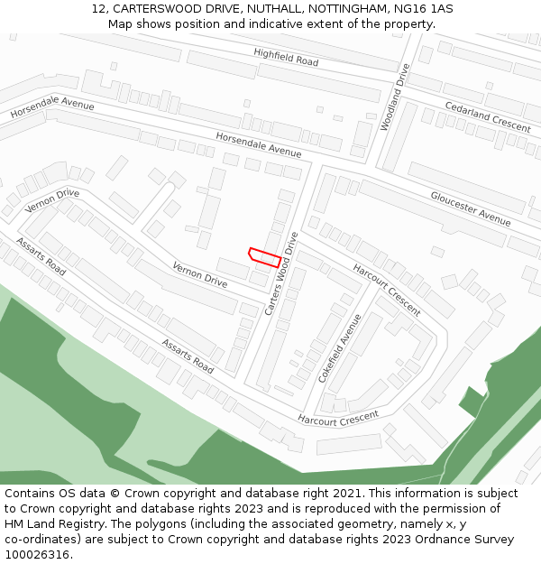 12, CARTERSWOOD DRIVE, NUTHALL, NOTTINGHAM, NG16 1AS: Location map and indicative extent of plot
