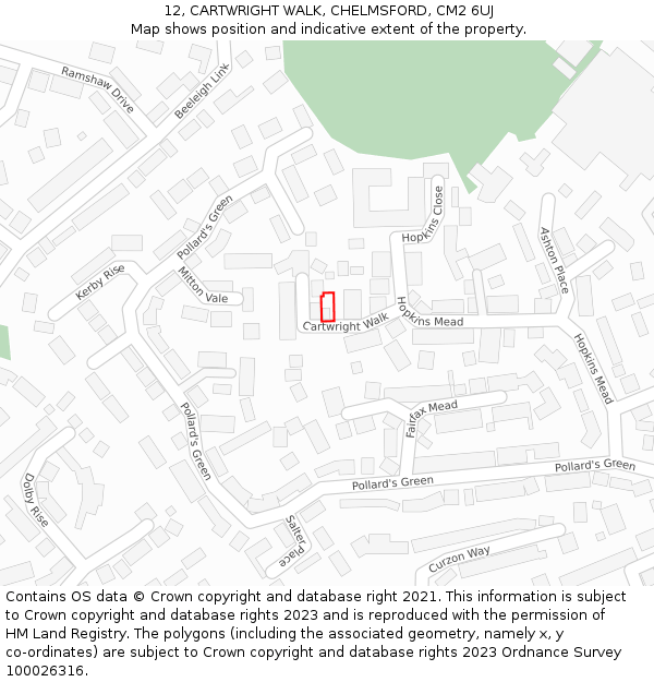 12, CARTWRIGHT WALK, CHELMSFORD, CM2 6UJ: Location map and indicative extent of plot