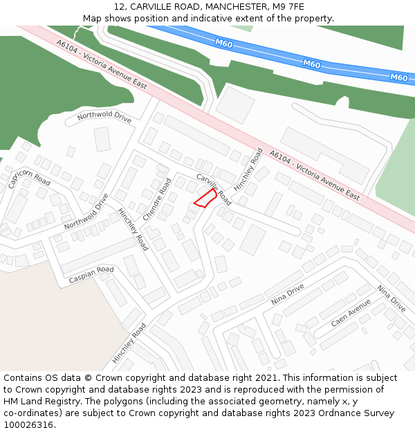 12, CARVILLE ROAD, MANCHESTER, M9 7FE: Location map and indicative extent of plot