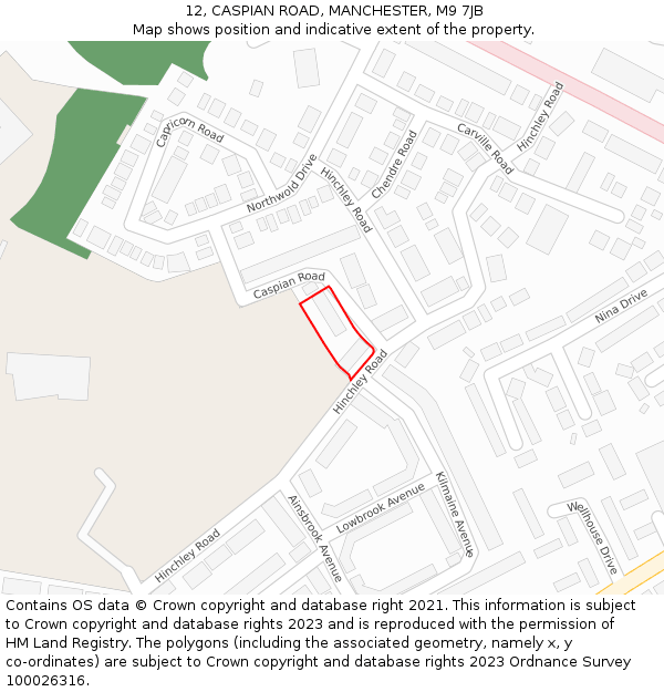 12, CASPIAN ROAD, MANCHESTER, M9 7JB: Location map and indicative extent of plot