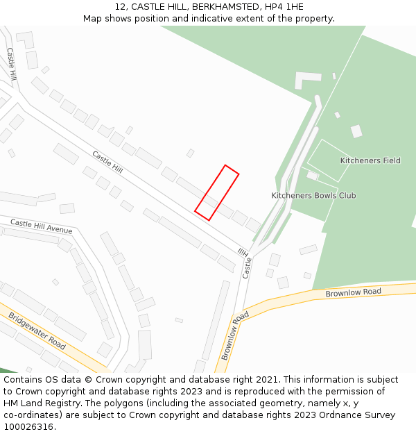 12, CASTLE HILL, BERKHAMSTED, HP4 1HE: Location map and indicative extent of plot