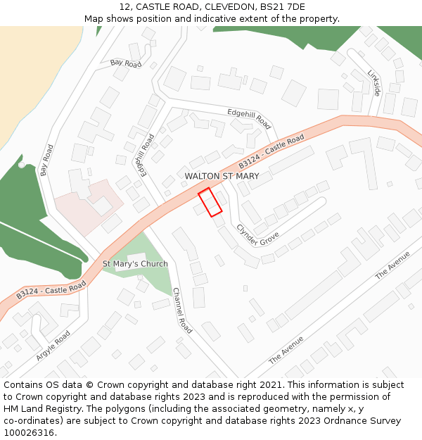 12, CASTLE ROAD, CLEVEDON, BS21 7DE: Location map and indicative extent of plot