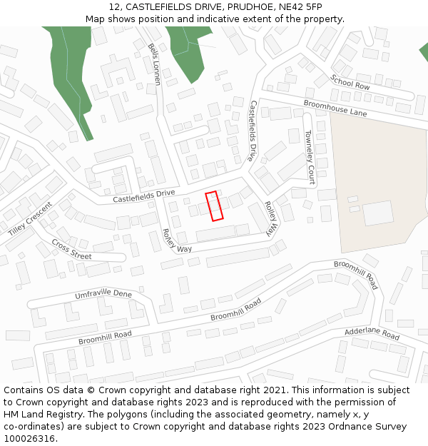 12, CASTLEFIELDS DRIVE, PRUDHOE, NE42 5FP: Location map and indicative extent of plot