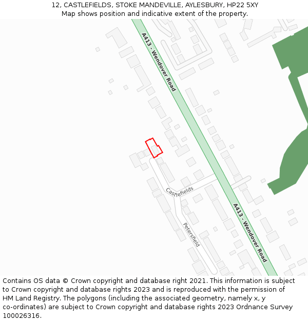 12, CASTLEFIELDS, STOKE MANDEVILLE, AYLESBURY, HP22 5XY: Location map and indicative extent of plot