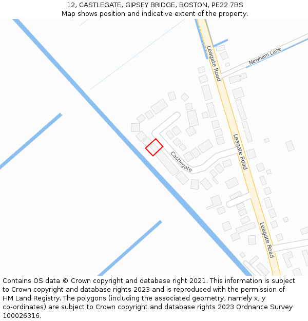 12, CASTLEGATE, GIPSEY BRIDGE, BOSTON, PE22 7BS: Location map and indicative extent of plot