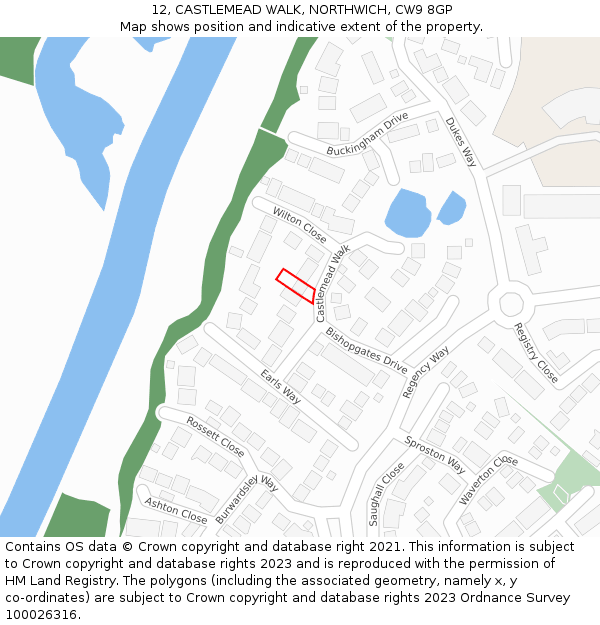 12, CASTLEMEAD WALK, NORTHWICH, CW9 8GP: Location map and indicative extent of plot