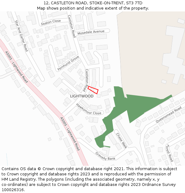 12, CASTLETON ROAD, STOKE-ON-TRENT, ST3 7TD: Location map and indicative extent of plot