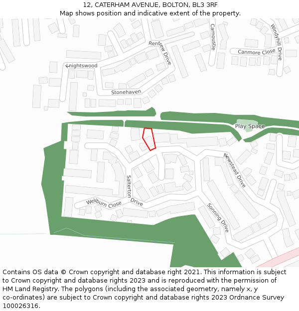 12, CATERHAM AVENUE, BOLTON, BL3 3RF: Location map and indicative extent of plot