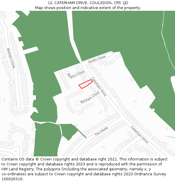 12, CATERHAM DRIVE, COULSDON, CR5 1JD: Location map and indicative extent of plot