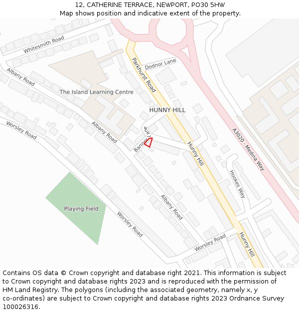 12, CATHERINE TERRACE, NEWPORT, PO30 5HW: Location map and indicative extent of plot
