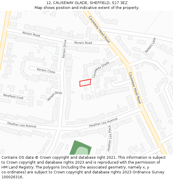 12, CAUSEWAY GLADE, SHEFFIELD, S17 3EZ: Location map and indicative extent of plot