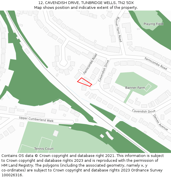 12, CAVENDISH DRIVE, TUNBRIDGE WELLS, TN2 5DX: Location map and indicative extent of plot