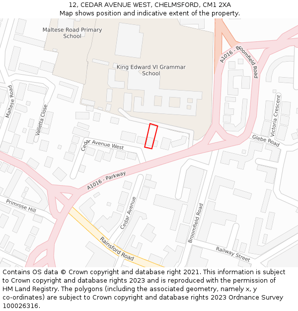 12, CEDAR AVENUE WEST, CHELMSFORD, CM1 2XA: Location map and indicative extent of plot