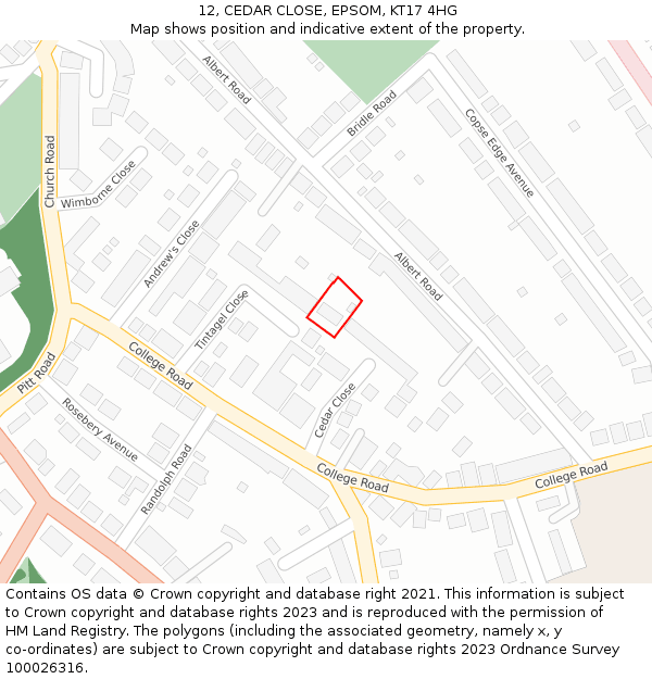 12, CEDAR CLOSE, EPSOM, KT17 4HG: Location map and indicative extent of plot