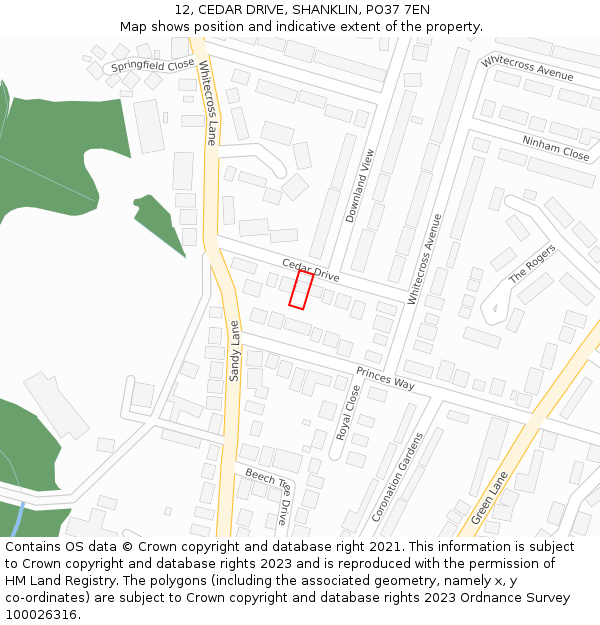 12, CEDAR DRIVE, SHANKLIN, PO37 7EN: Location map and indicative extent of plot
