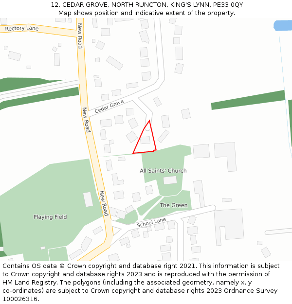 12, CEDAR GROVE, NORTH RUNCTON, KING'S LYNN, PE33 0QY: Location map and indicative extent of plot