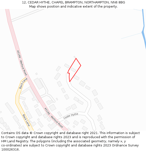 12, CEDAR HYTHE, CHAPEL BRAMPTON, NORTHAMPTON, NN6 8BG: Location map and indicative extent of plot