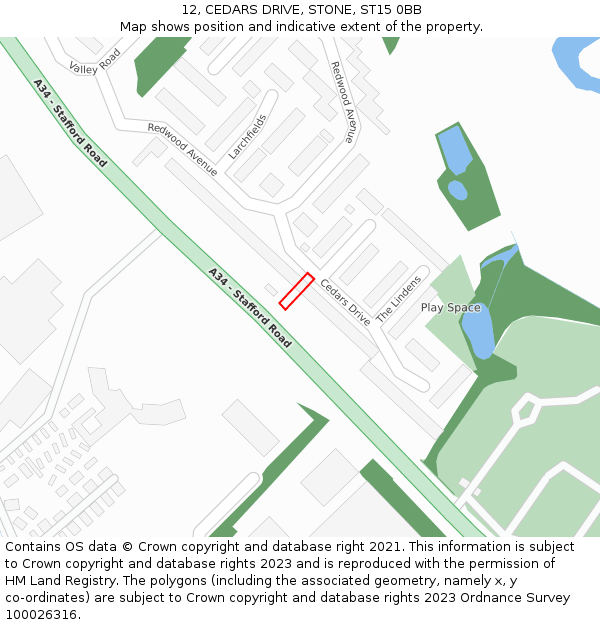 12, CEDARS DRIVE, STONE, ST15 0BB: Location map and indicative extent of plot