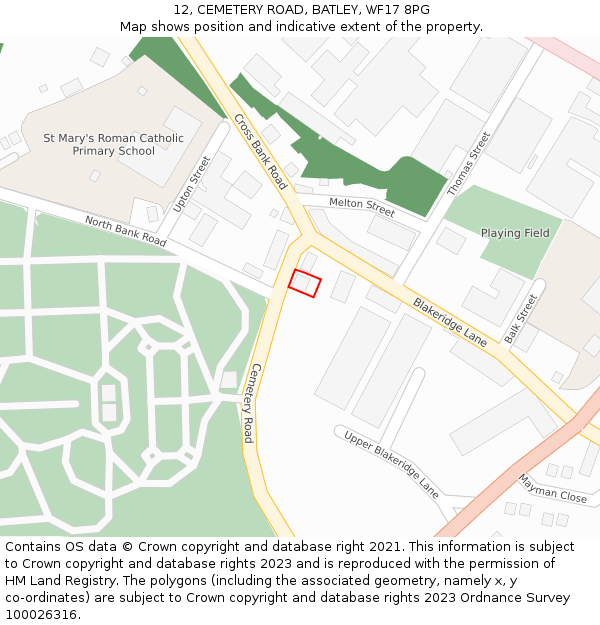 12, CEMETERY ROAD, BATLEY, WF17 8PG: Location map and indicative extent of plot