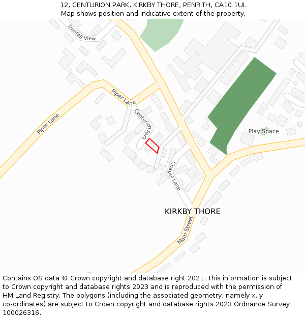 12, CENTURION PARK, KIRKBY THORE, PENRITH, CA10 1UL: Location map and indicative extent of plot