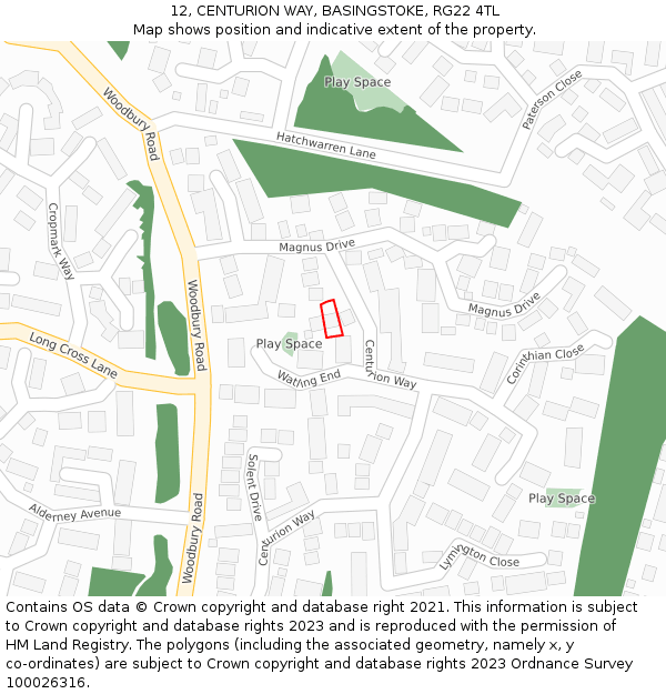 12, CENTURION WAY, BASINGSTOKE, RG22 4TL: Location map and indicative extent of plot