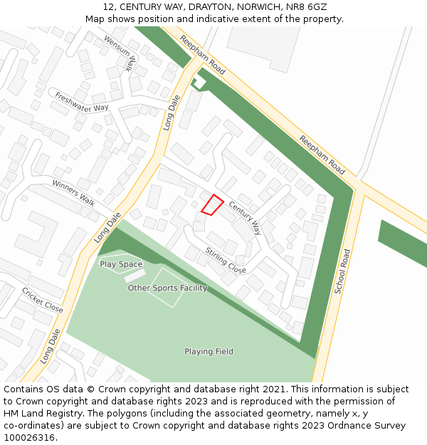 12, CENTURY WAY, DRAYTON, NORWICH, NR8 6GZ: Location map and indicative extent of plot