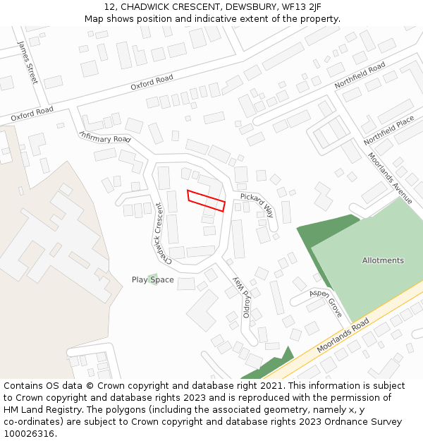 12, CHADWICK CRESCENT, DEWSBURY, WF13 2JF: Location map and indicative extent of plot