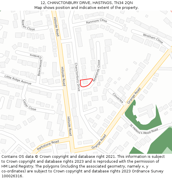 12, CHANCTONBURY DRIVE, HASTINGS, TN34 2QN: Location map and indicative extent of plot