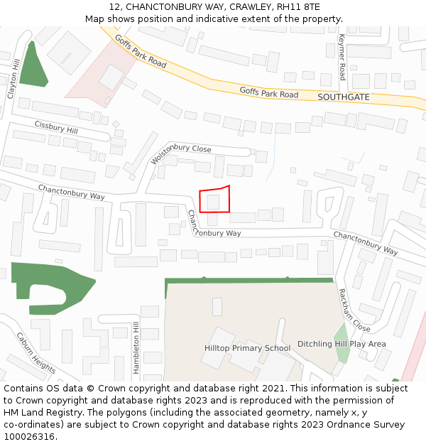12, CHANCTONBURY WAY, CRAWLEY, RH11 8TE: Location map and indicative extent of plot