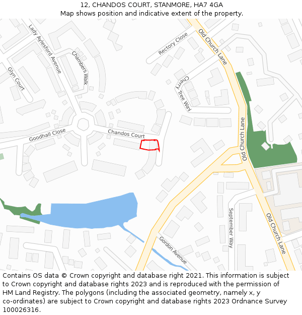 12, CHANDOS COURT, STANMORE, HA7 4GA: Location map and indicative extent of plot