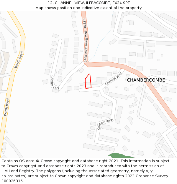 12, CHANNEL VIEW, ILFRACOMBE, EX34 9PT: Location map and indicative extent of plot