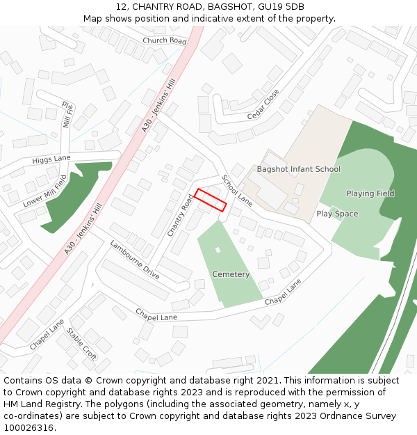 12, CHANTRY ROAD, BAGSHOT, GU19 5DB: Location map and indicative extent of plot