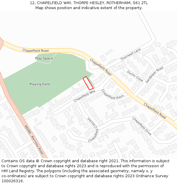 12, CHAPELFIELD WAY, THORPE HESLEY, ROTHERHAM, S61 2TL: Location map and indicative extent of plot