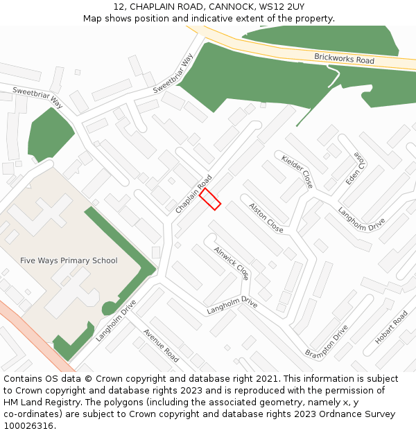 12, CHAPLAIN ROAD, CANNOCK, WS12 2UY: Location map and indicative extent of plot
