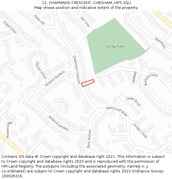 12, CHAPMANS CRESCENT, CHESHAM, HP5 2QU: Location map and indicative extent of plot
