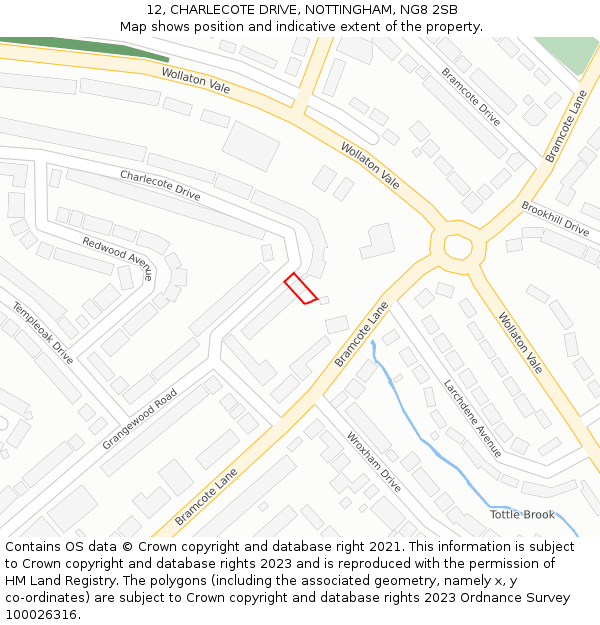 12, CHARLECOTE DRIVE, NOTTINGHAM, NG8 2SB: Location map and indicative extent of plot