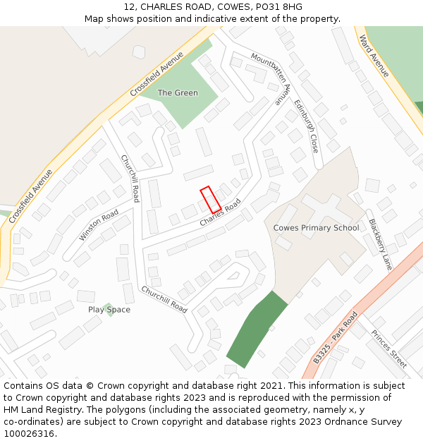 12, CHARLES ROAD, COWES, PO31 8HG: Location map and indicative extent of plot