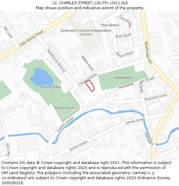 12, CHARLES STREET, LOUTH, LN11 0LE: Location map and indicative extent of plot